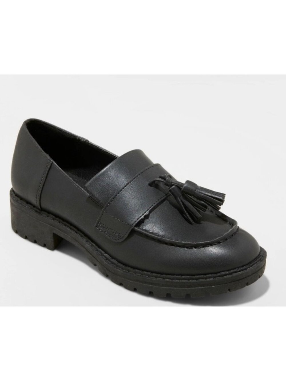 WILD FABLE Solid Black Faux Leather Mallory Low Heel women’s Tassel Loafers 7